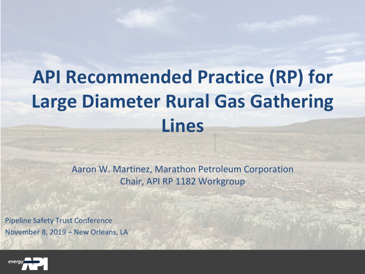 api recommended practice rp for large diameter rural gas