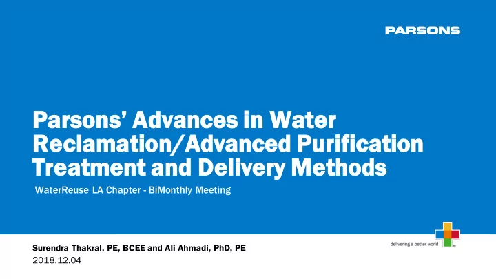 parson sons s advances es in water er reclama mation n
