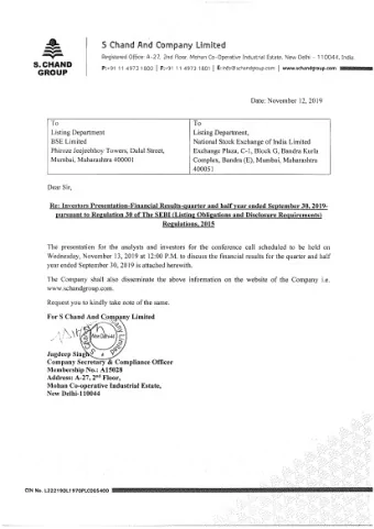 S. Chand and Company Limited Q2  FY2019-20  Investor Update 12 th November, 2019  SUMMARY