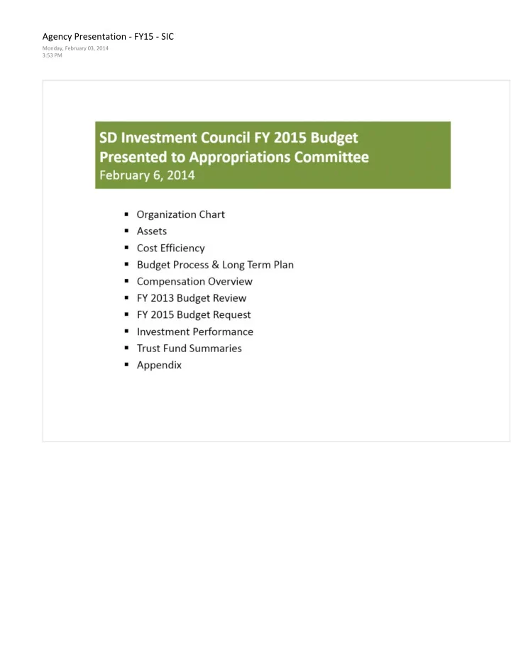 presented to appropriations committee