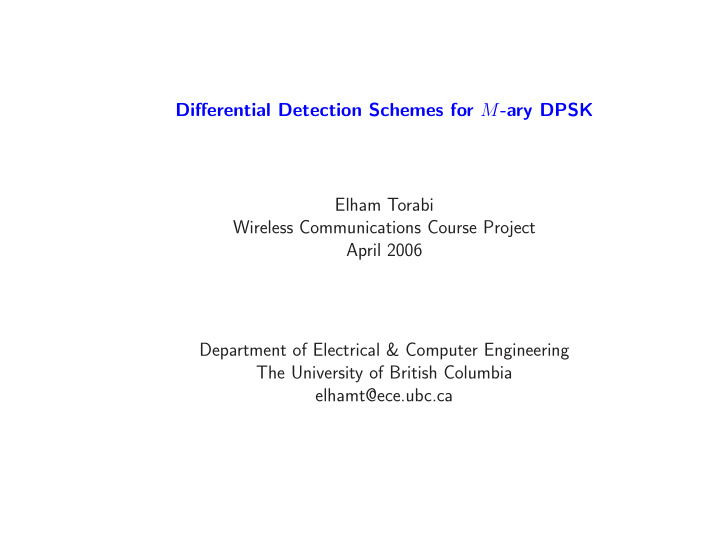 differential detection schemes for m ary dpsk elham