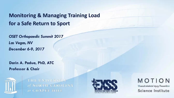 monitoring managing training load for a safe return to