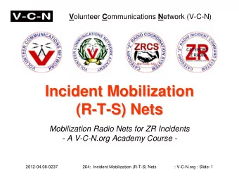 Incident Mobilization  Incident Mobilization  (R-  -T  T-  -S) Nets  S) Nets  (R  Mobilization