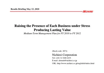 Raising the  the Presence of Each Business under Stress  Presence of Each Business under Stress