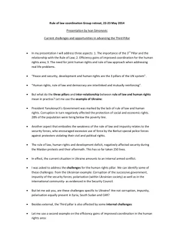 Rule of law coordination Group retreat, 22-23 May 2014  Presentation by Ivan Simonovic  Current