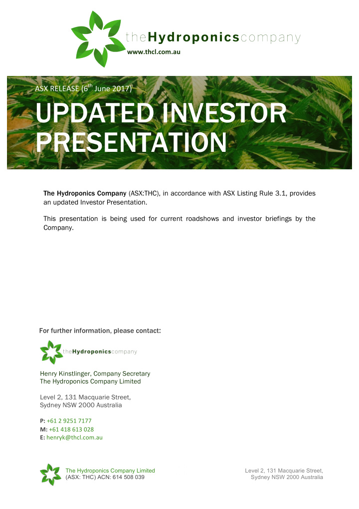 updated investor presentation