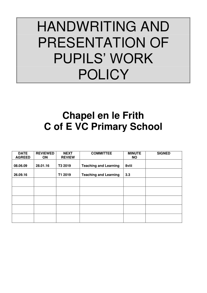 handwriting and presentation of pupils work policy