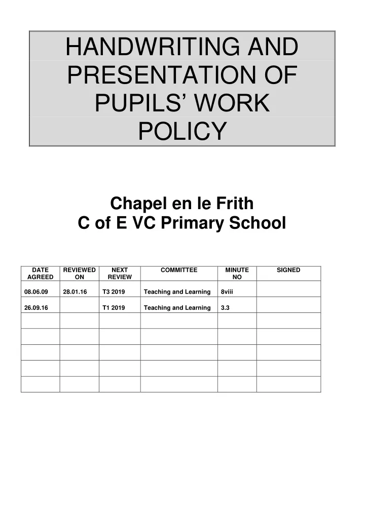 handwriting and presentation of pupils work policy