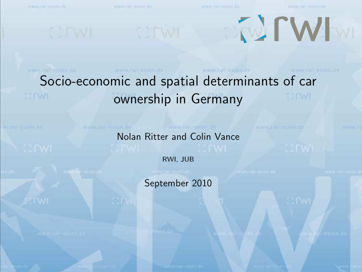 socio economic and spatial determinants of car ownership