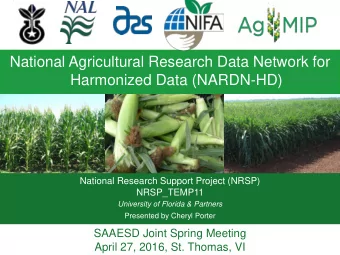 National Agricultural Research Data Network for Harmonized Data (NARDN-HD)  National Research