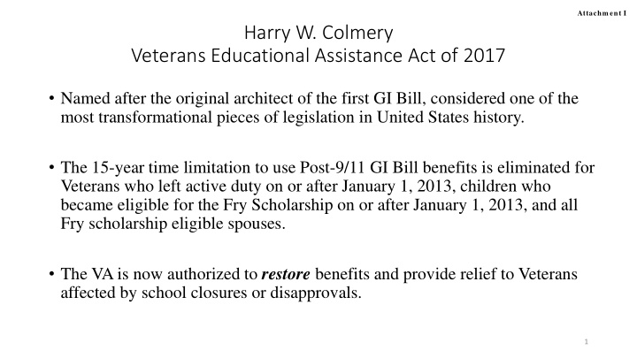 harry w colmery veterans educational assistance act of