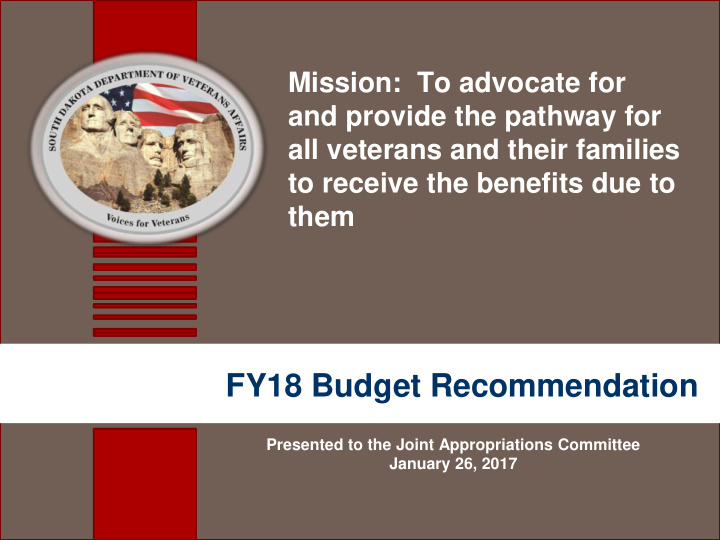 fy18 budget recommendation