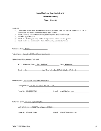 Fargo-Moorhead Diversion Authority  Detention Funding  Phase I Submittal  Instructions: 1) Complete