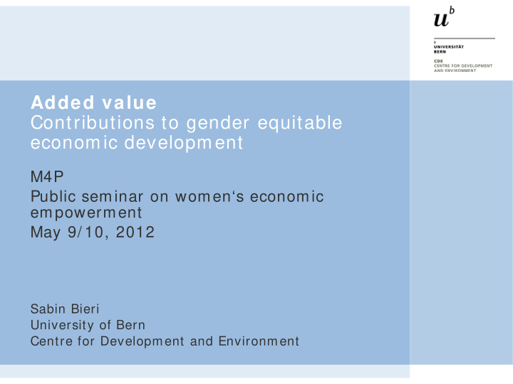 added value contributions to gender equitable economic