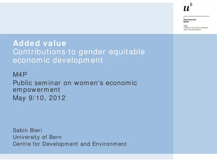 added value contributions to gender equitable economic
