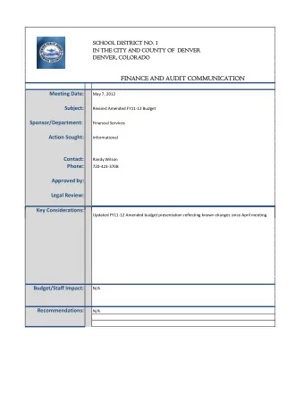 FINANCE AND AUDIT COMMUNICATION  FINANCE AND AUDIT COMMUNICATION Meeting Date: May 7, 2012