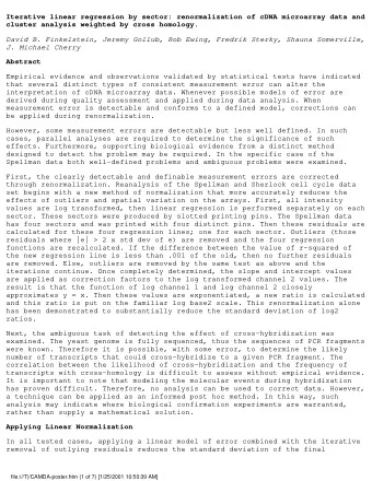 Iterative linear regression by sector: renormalization of cDNA microarray data and  cluster