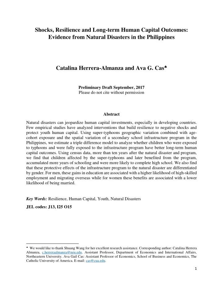 shocks resilience and long term human capital outcomes