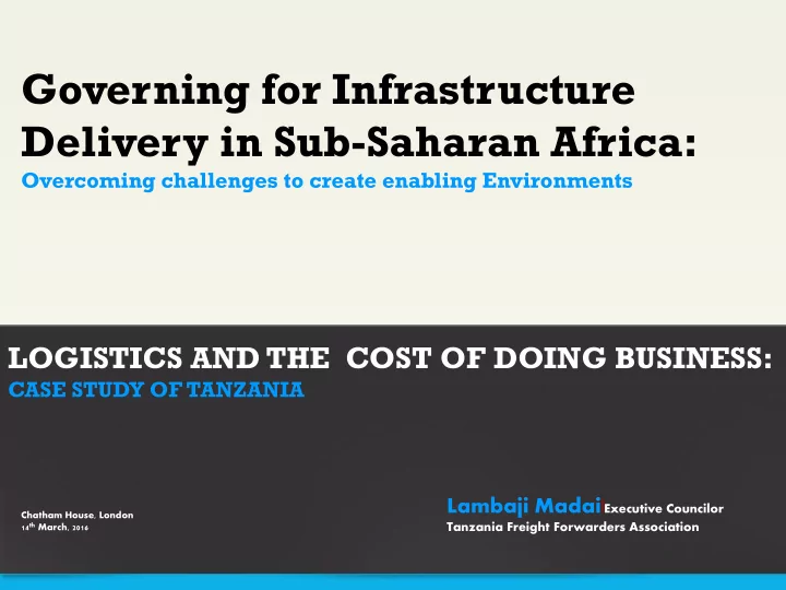 governing for infrastructure