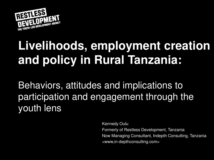 livelihoods employment creation and policy in rural