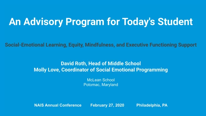 an advisory program for today s student