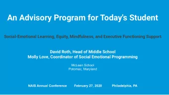 An Advisory Program for Today's Student  Social-Emotional Learning, Equity, Mindfulness, and