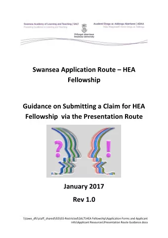 Swansea Application Route  HEA  Fellowship  Guidance on Submitting a Claim for HEA  Fellowship