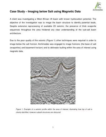 Case Study  Imaging below Salt using Magnetic Data  A client was investigating a West African