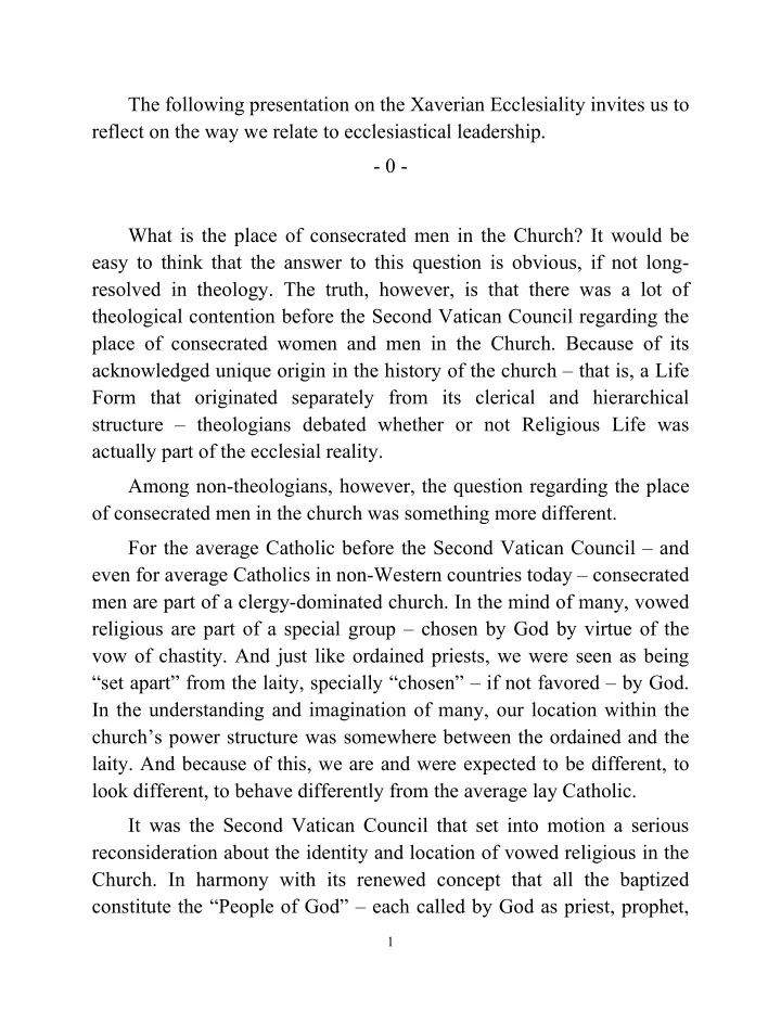 the following presentation on the xaverian ecclesiality