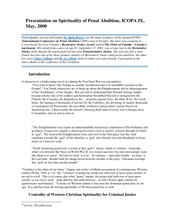 Presentation on Spirituality of Penal Abolition, ICOPA IX,  May, 2000 Noted Quaker activist and