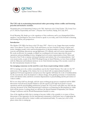 The UNs role in maintaining international order: preventing violent conflict and fostering