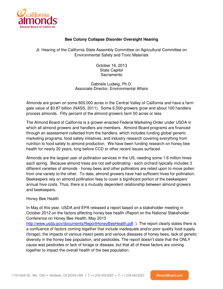 bee colony collapse disorder oversight hearing jt hearing