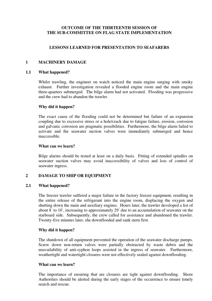 outcome of the thirteenth session of the sub committee on