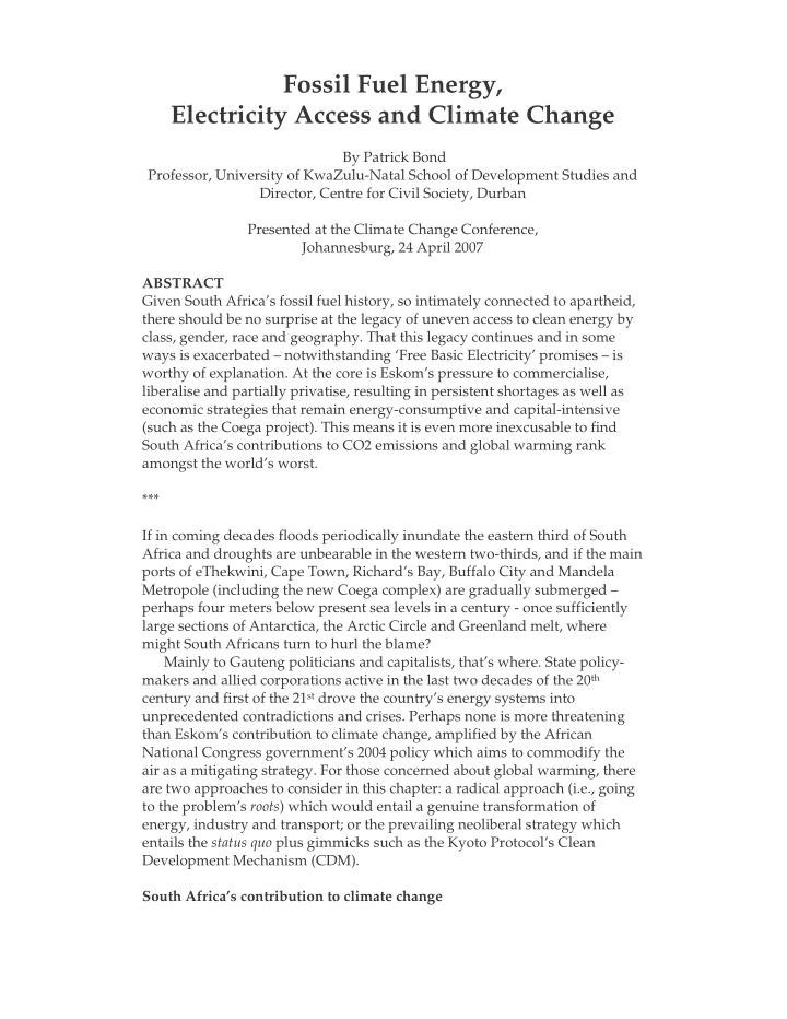 fossil fuel energy electricity access and climate change
