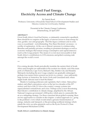 Fossil Fuel Energy,  Electricity Access and Climate Change  By Patrick Bond  Professor, University