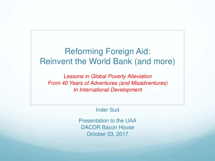 reforming foreign aid reinvent the world bank and more