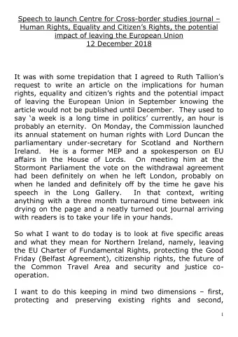 Speech to launch Centre for Cross-border studies journal   Human Rights, Equality and