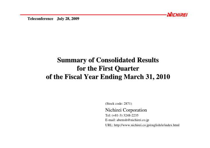 summary of consolidated results summary of consolidated