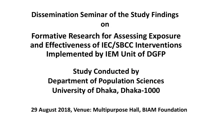 formative research for assessing exposure