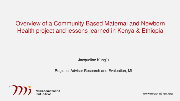 overview of a community based maternal and newborn health
