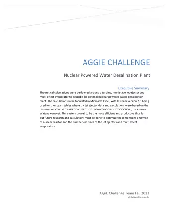 AGGIE CHALLENGE  Nuclear Powered Water Desalination Plant  Executive Summary  Theoretical