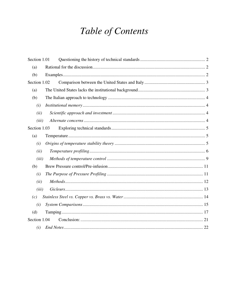 table of contents