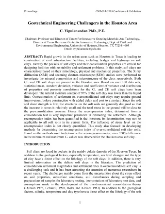 Geotechnical Engineering Challengers in the Houston Area  C. Vipulanandan PhD., P.E.  Chairman,