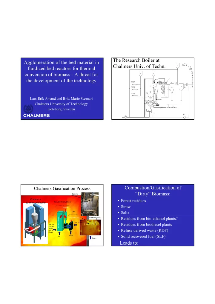 the research boiler at agglomeration of the bed material