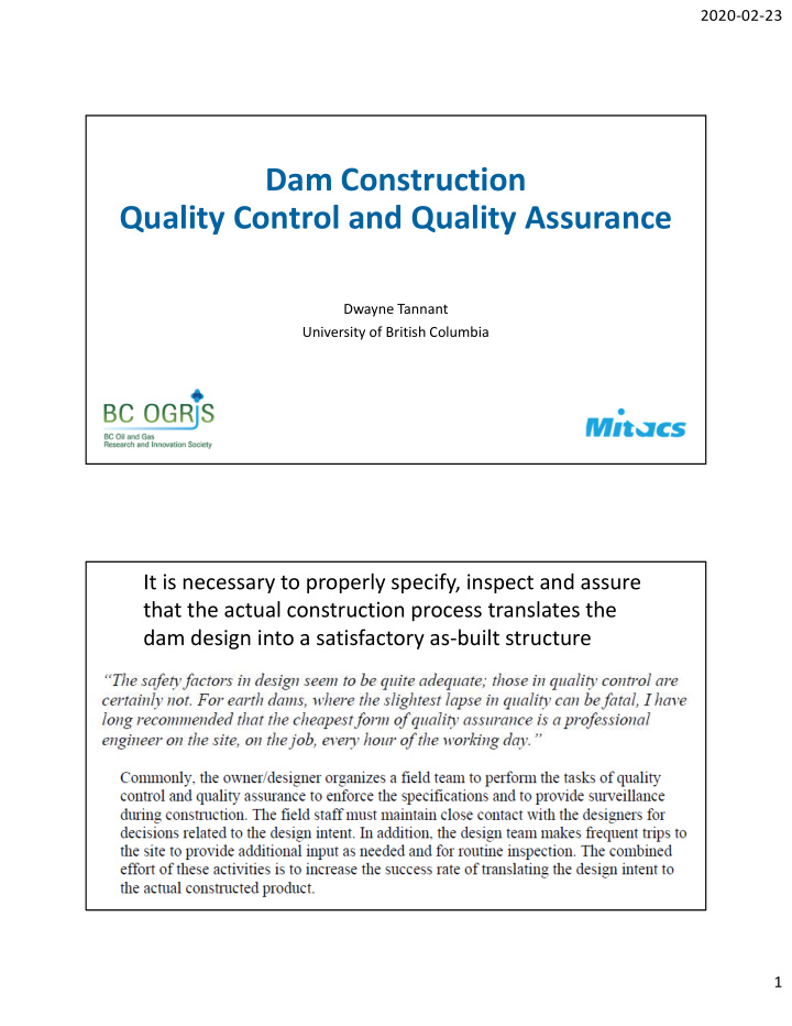 dam construction quality control and quality assurance