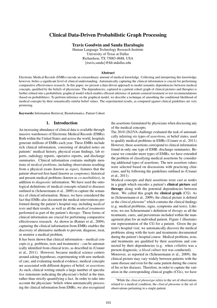 clinical data driven probabilistic graph processing