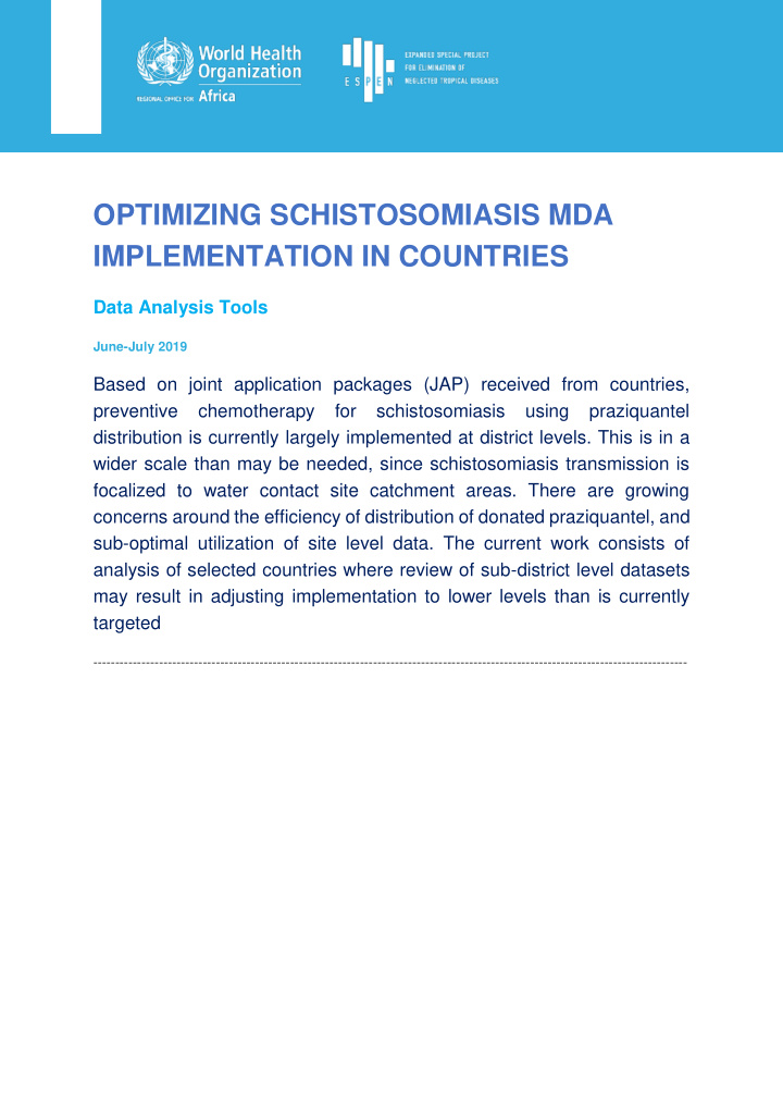 optimizing schistosomiasis mda implementation in countries