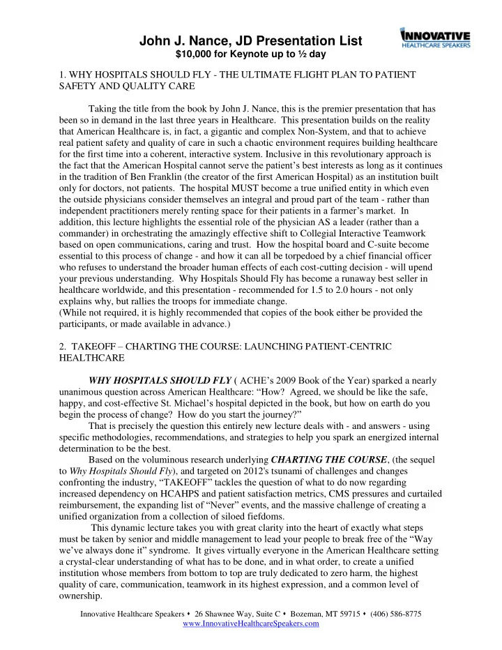 john j nance jd presentation list 10 000 for keynote up