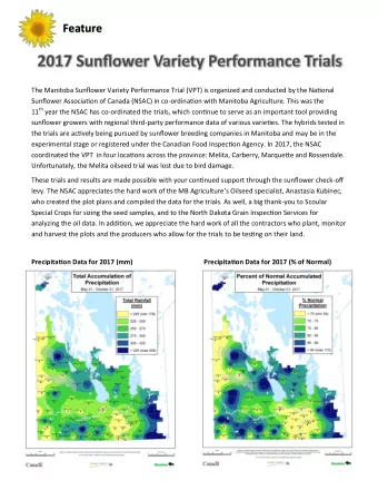 Feature The Manitoba Sunfmower Variety Performance Trial (VPT) is organized and conducted by the