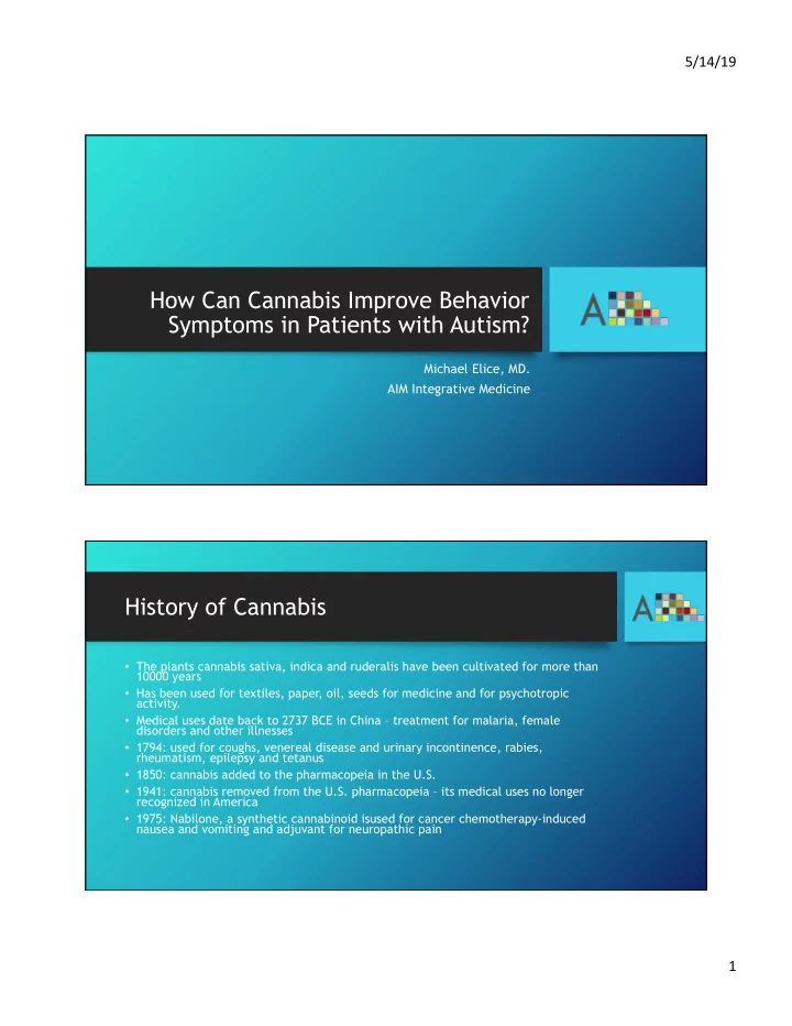 how can cannabis improve behavior symptoms in patients